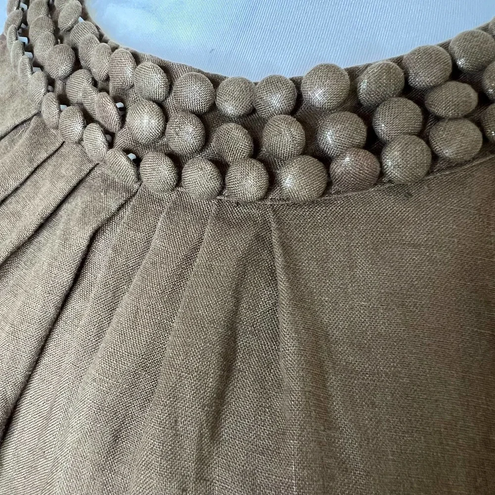 Alexandra Bartlett 100% Linen Top MEDIUM Brown Woven Summer Lagenlook Pleated - Picture 4 of 5